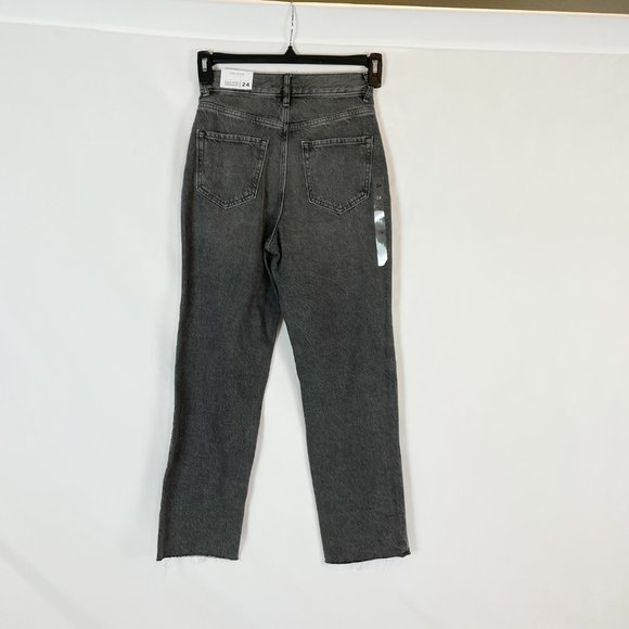 PacSun Jeans High Rise Straight Black Two-Toned Raw Hem Button Fly 24 - Picture 2 of 6